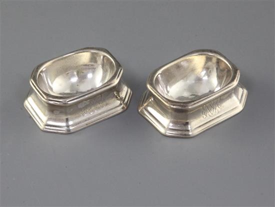 A pair of George I silver trencher salts by Arthur Dicken, 5.5 oz.